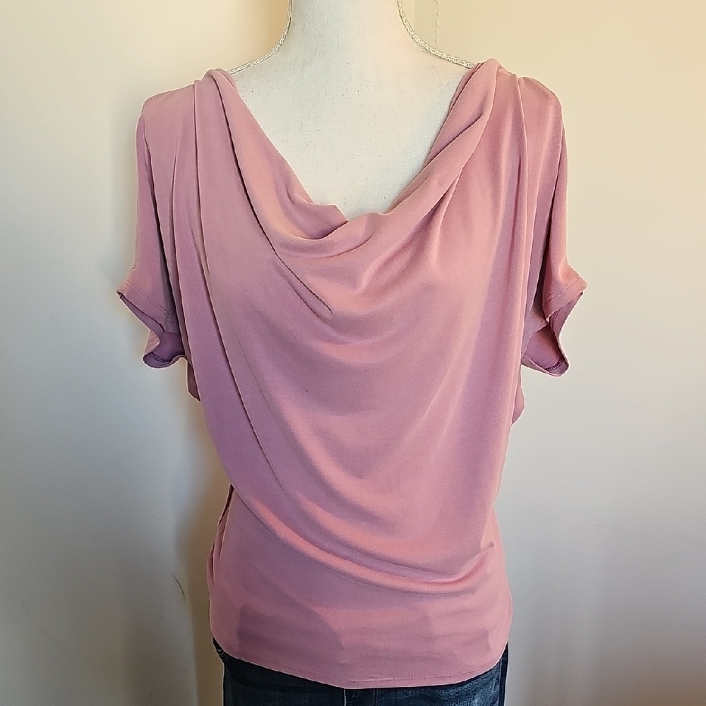 White House Black Market Mauve Drape Neck Blouse